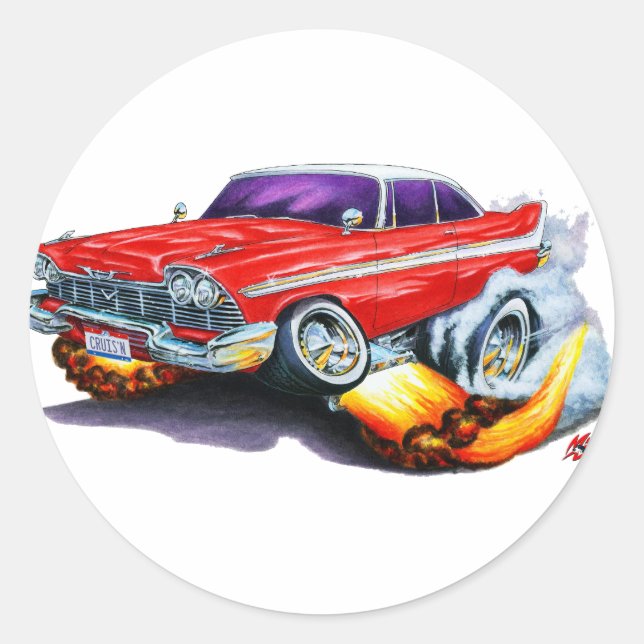1958 Plymouth Fury Red Car Classic Round Sticker (Front)