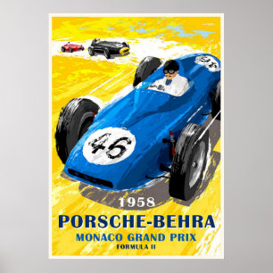 1958 Porsche-Behra. Monaco Grand Prix Formula II Poster