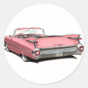 1959 Cadillac Pink Car Classic Round Sticker