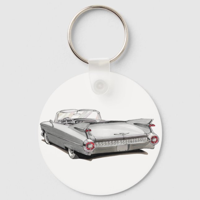 1959 Cadillac White Car Keychain (Front)