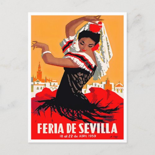 1959 Feria de Sevilla vintage travel  Postcard