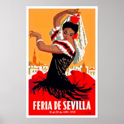 1959 Feria de Sevilla vintage travel Poster