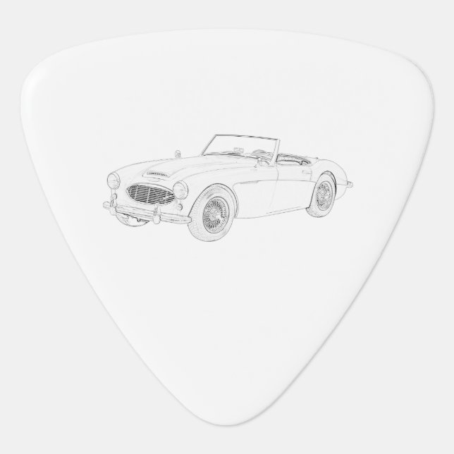 1960 Austin-Healey Convertible Roadster Drawing Guitar Pick (Front)