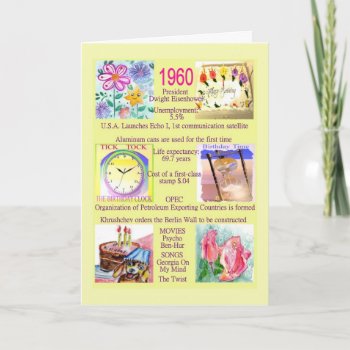1960 Birthday With Fun Facts About The Year Card by MyrnaM at Zazzle