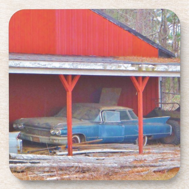 1960 BLUE SADAND DEVILLE Antique car Beverage Coaster (Front)