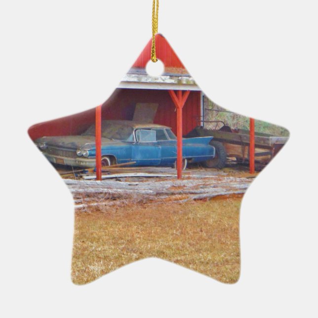 1960 BLUE SADAND DEVILLE Antique car Ceramic Ornament (Front)