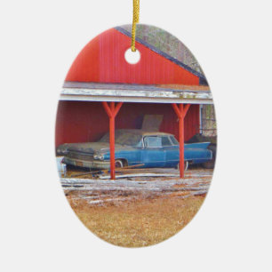 1960 BLUE SADAND DEVILLE Antique car Ceramic Ornament