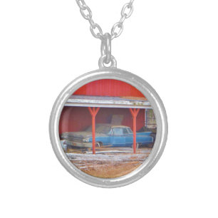 1960 BLUE SADAND DEVILLE Antique car Silver Plated Necklace