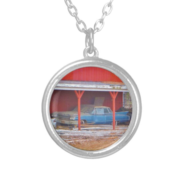 1960 BLUE SADAND DEVILLE Antique car Silver Plated Necklace (Front)