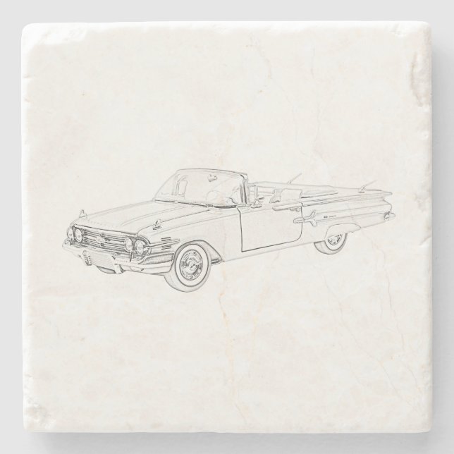 1960 Chevy Impala Black And White Drawing Stone Coaster | Zazzle