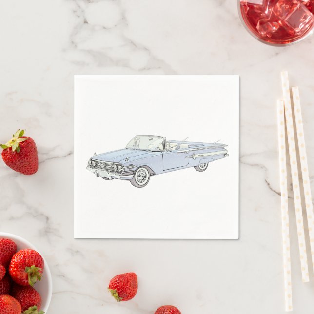 1960 Chevy Impala Blue Convertible Art Paper Party Napkins (Insitu)