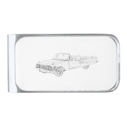 1960 Chevy Impala Convertible Bowtie Black White Silver Finish Money Clip