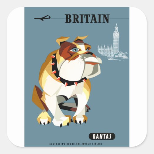 1960 Qantas Britain Bulldog Travel Poster Square Sticker