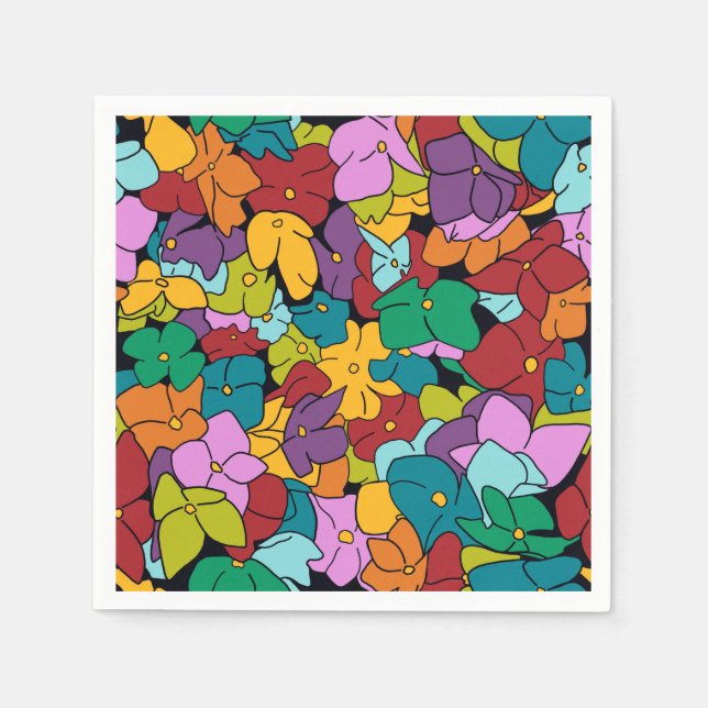 1960’s color inspired palette of abstract flowers  napkins (Front)