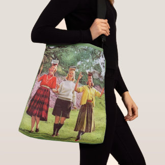 1960 teenage girls with books on their heads crossbody bag