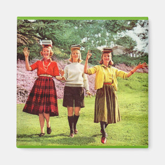1960 teenage girls with books on their heads magnet