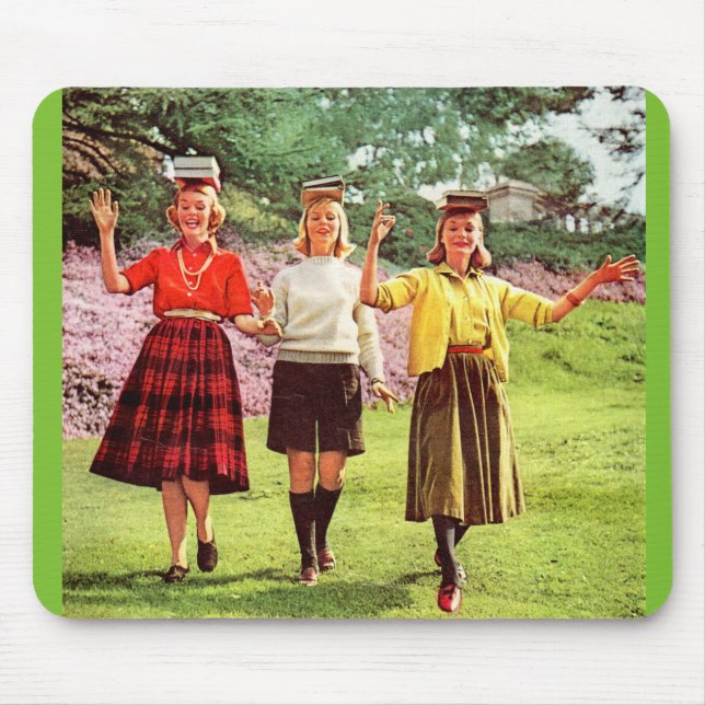 1960 teenage girls with books on their heads mouse pad (Front)