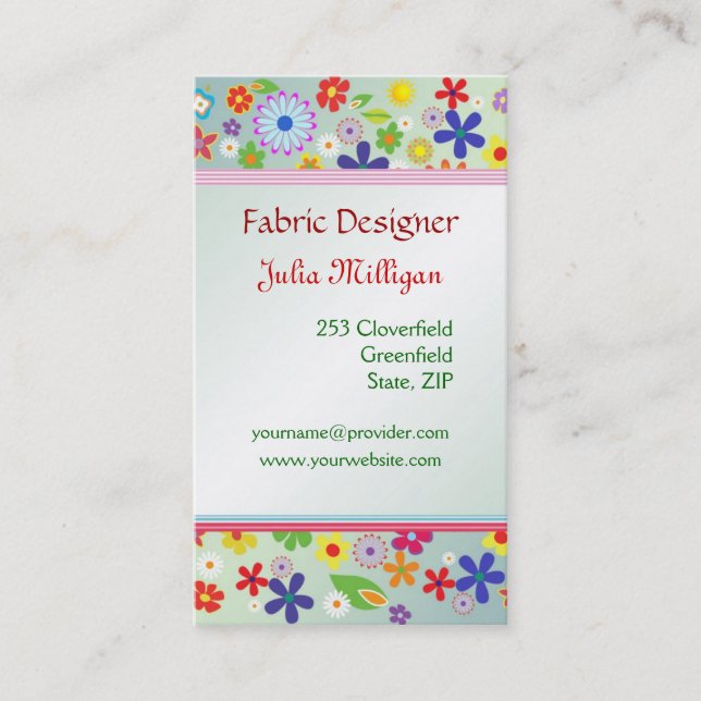 1960-x style colorful Flower power pattern Business Card (Front)