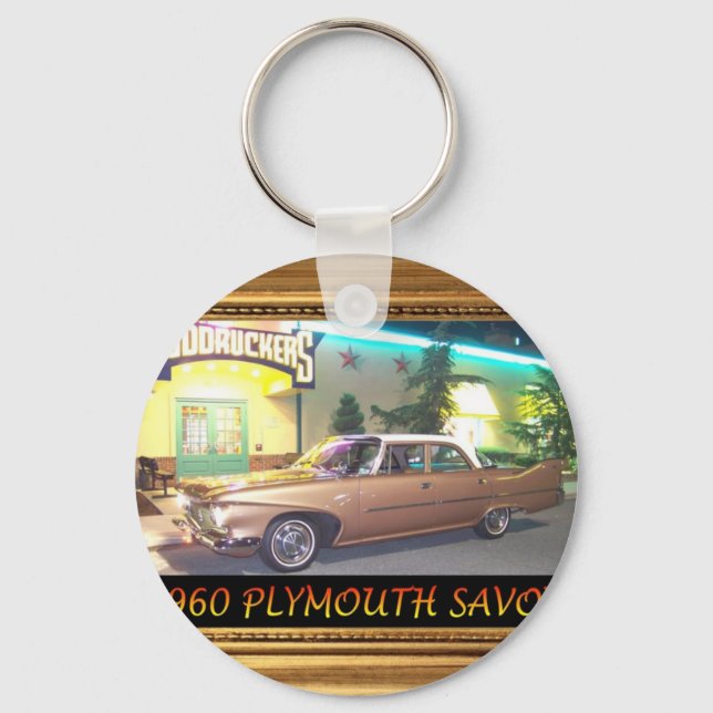 1960PlymouthWithFrameAndText2LG.JPG Keychain (Front)