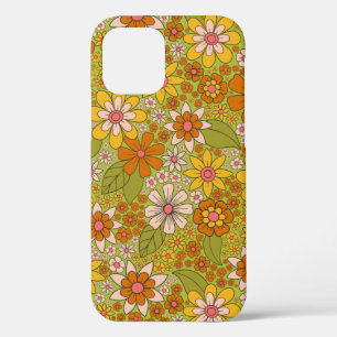 1960s, 1970s Green & Orange Retro Floral iPhone 12 Case
