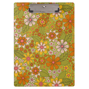 1960s, 1970s Green & Orange Retro Floral Clipboard