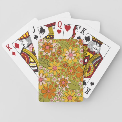1960s 1970s Green  Orange Retro Floral Playing Cards