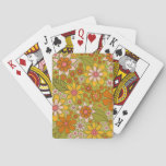 1960s, 1970s Green &amp; Orange Retro Floral Poker Cards