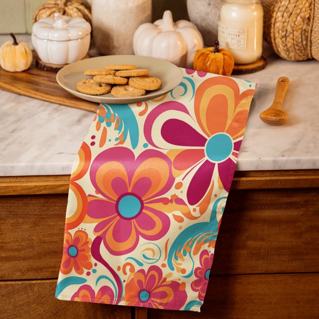 1960s 1970s Groovy Colorful Flower Power Kitchen Towel (Creator Uploaded)