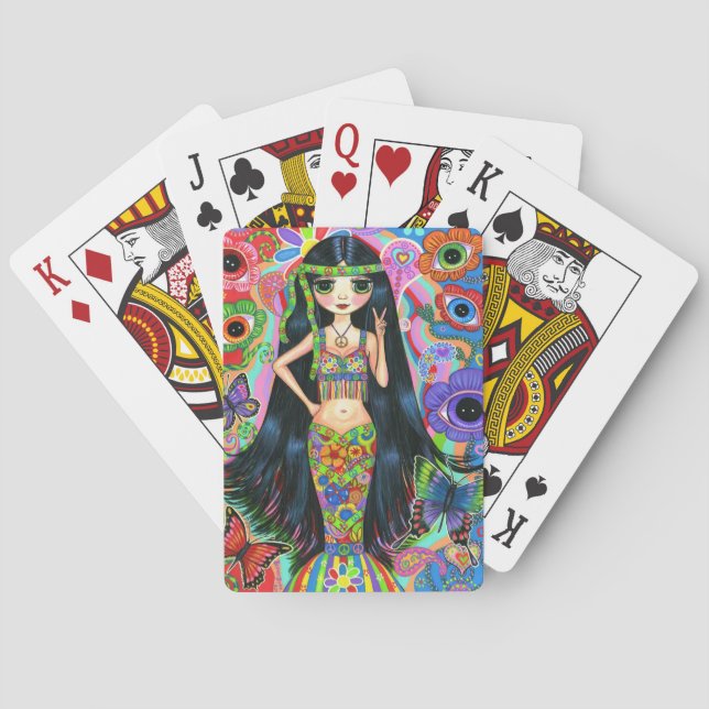 1960s, 1970s Psychedelic Hippie Girl Mermaid Poker Cards (Back)