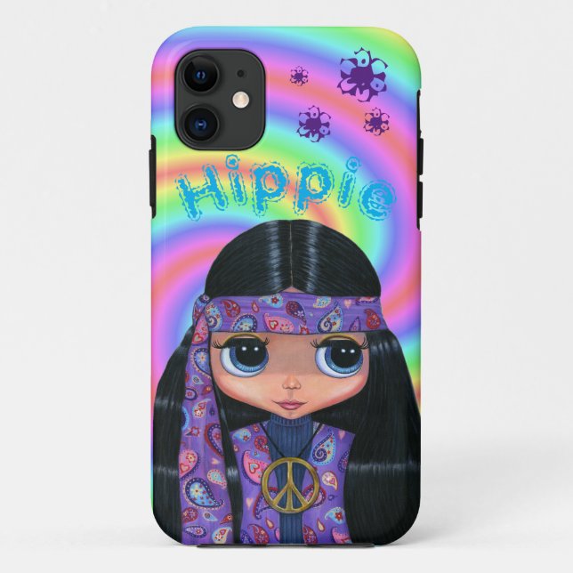 1960s, 1970s Purple Paisley Hippie Chick Big Eyes Case-Mate iPhone Case (Back)