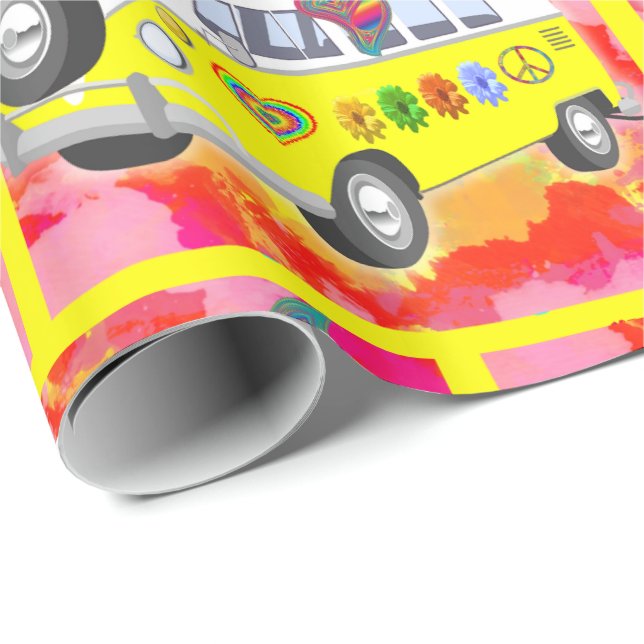1960's 1970's Retro Hippy Van Butterfly Tie Dye Wrapping Paper (Roll Corner)