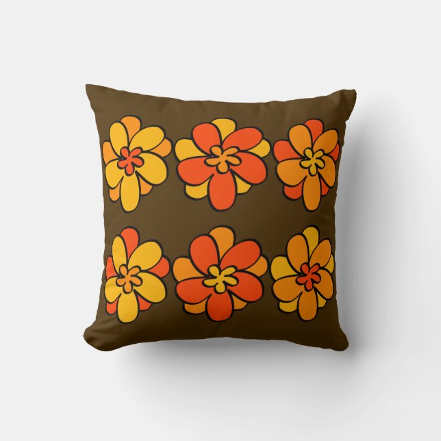 1960s 1970s Style Flower Pattern Cushion (Front)