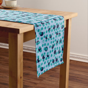 1960s-70s Pop Geometric Mid-Century Teal Bubbles Long Table Runner