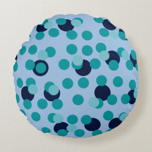 1960s-70s Pop Geometric Mid-Century Teal Bubbles Round Pillow