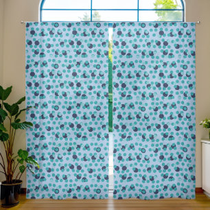 1960s-70s Pop Geometric Mid-Century Teal Bubbles Sheer Curtains