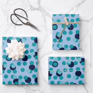 1960s-70s Pop Geometric Mid-Century Teal Bubbles Wrapping Paper Sheets