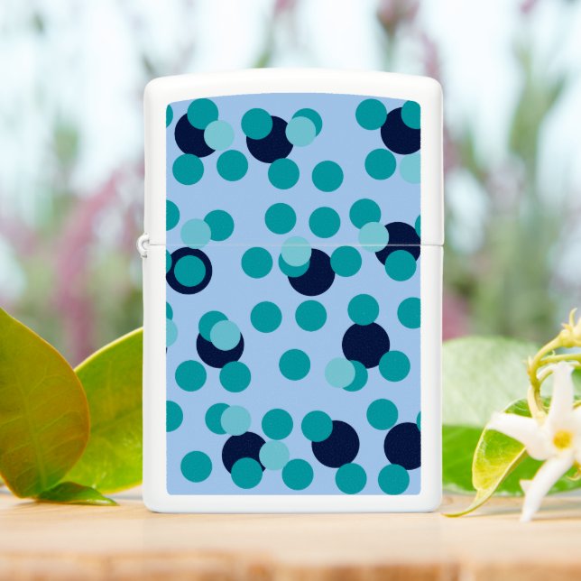 1960s-70s Pop Geometric Mid-Century Teal Bubbles Zippo Lighter (On Table)