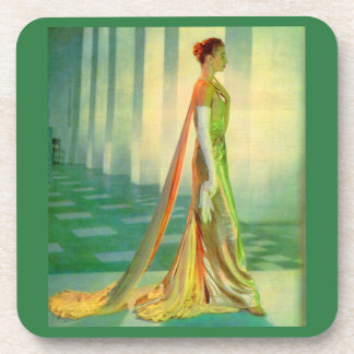 1960s beautiful lady in evening gown beverage coaster