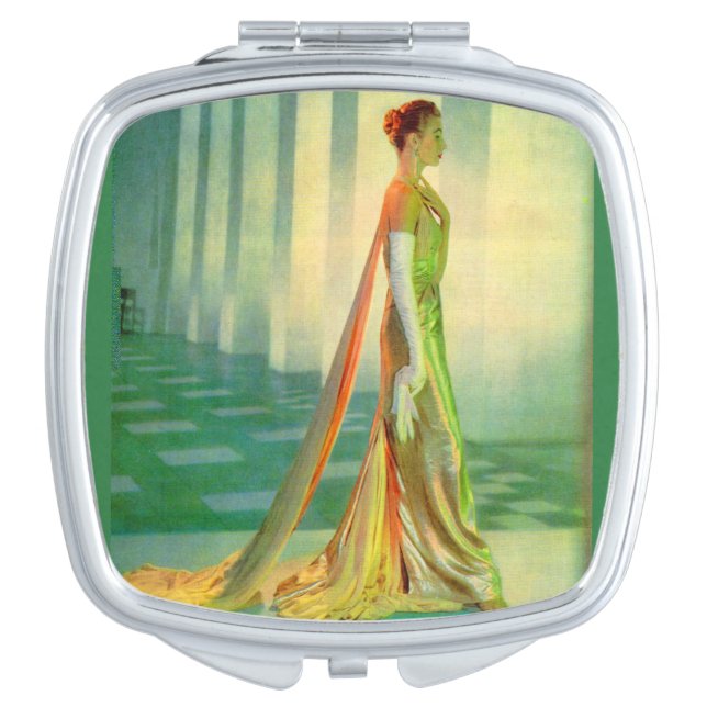 1960s beautiful lady in evening gown compact mirror (Front)