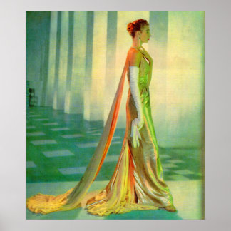 1960s beautiful lady in evening gown poster