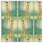 1960s beautiful lady in evening gown print fabric