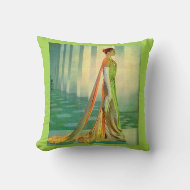 1960s beautiful lady in evening gown throw pillow (Front)