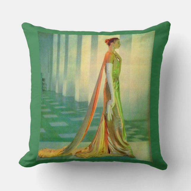 1960s beautiful lady in evening gown throw pillow (Front)