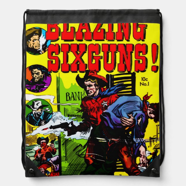 1960s BLAZING SIXGUNS!  Drawstring Bag (Front)