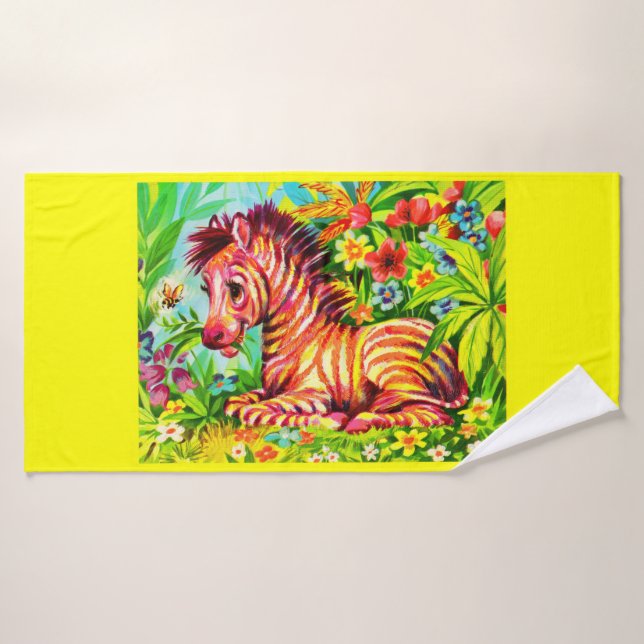 1960s colorful zebra print bath towel set (Bath Towel)