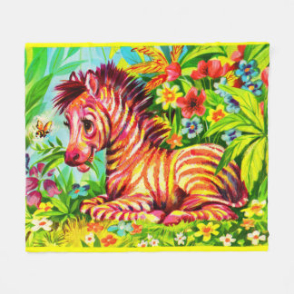 1960s colorful zebra print fleece blanket