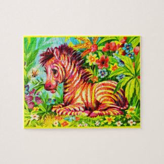 1960s colorful zebra print jigsaw puzzle