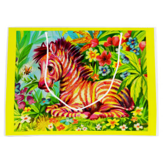 1960s colorful zebra print large gift bag