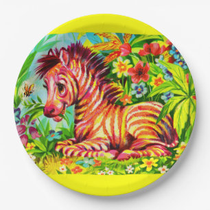 1960s colorful zebra print paper plates