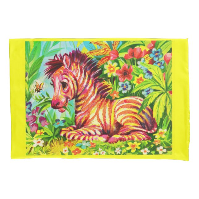 1960s colorful zebra print pillow case (Front)
